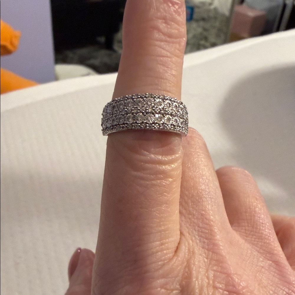 10k white gold Pave Diamond Wide Band Ring